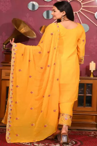 Yellow festive wear designer  fox georgette heavy embroidery sequence work readymade suit