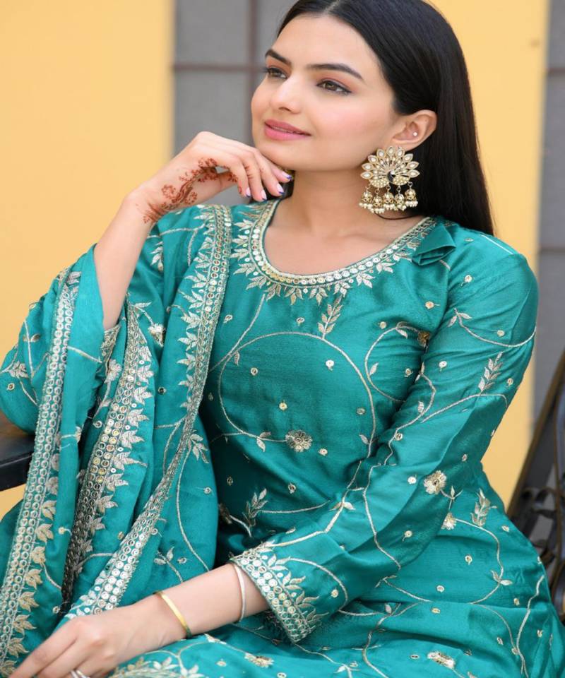 Rama festive wear designer chinon  heavy embroidery sequence work readymade suit