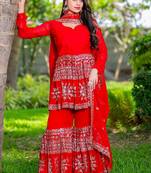 Red festive wear designer heavy fox georgette   readymade suit