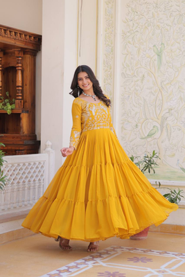 Yellow festive wear designer faux georgette heavy 3mm sequence work readymade suit 1