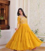 Yellow festive wear designer faux georgette heavy 3mm sequence work readymade suit
