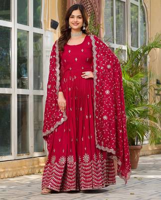 Maroon festive wear designer pure vichitra silk heavy 7mm sequence embroidery work readymade suit 1