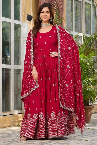 Maroon festive wear designer pure vichitra silk heavy 7mm sequence embroidery work readymade suit