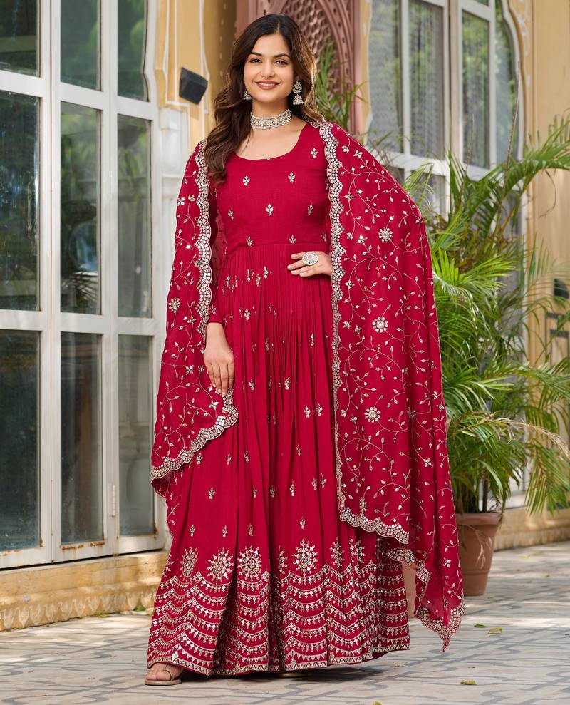 Maroon festive wear designer pure vichitra silk heavy 7mm sequence embroidery work readymade suit