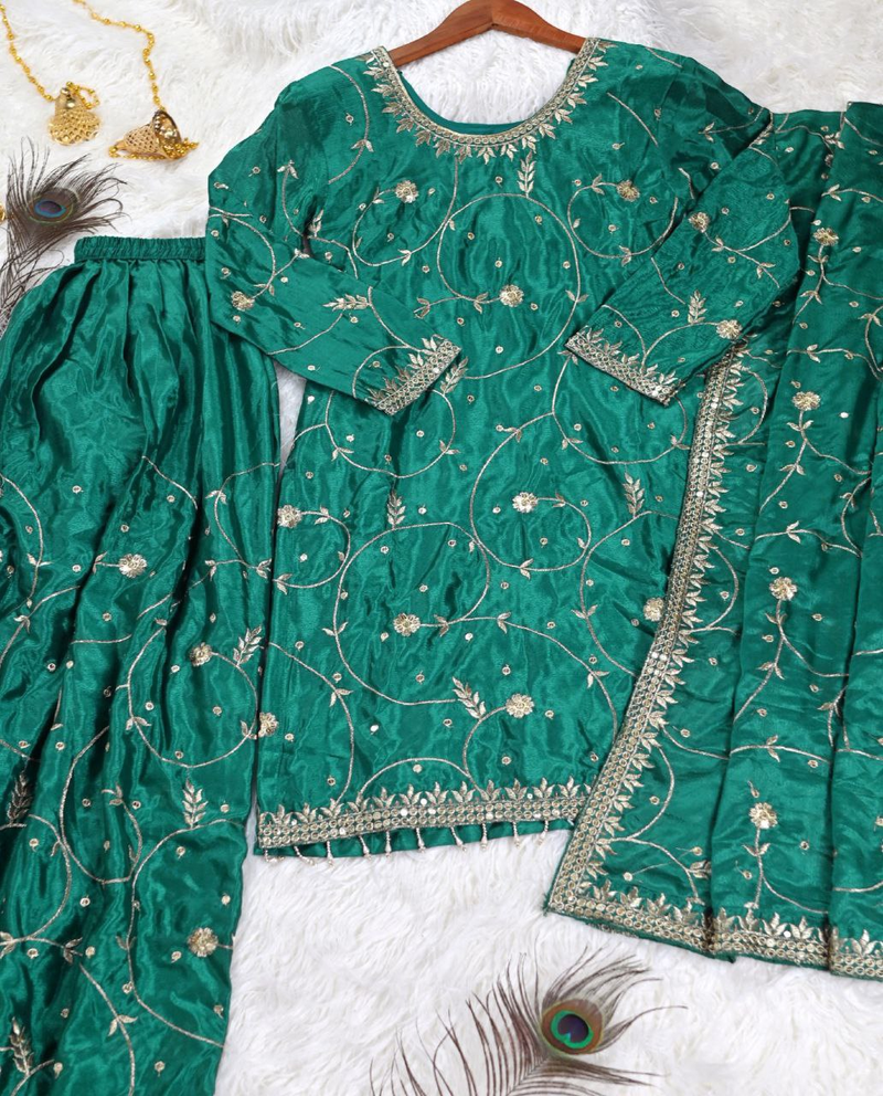 Rama festive wear designer chinon  heavy embroidery sequence work readymade suit