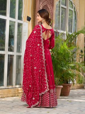 Maroon festive wear designer pure vichitra silk heavy 7mm sequence embroidery work readymade suit 3