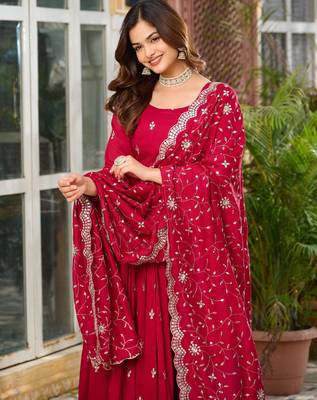 Maroon festive wear designer pure vichitra silk heavy 7mm sequence embroidery work readymade suit 4