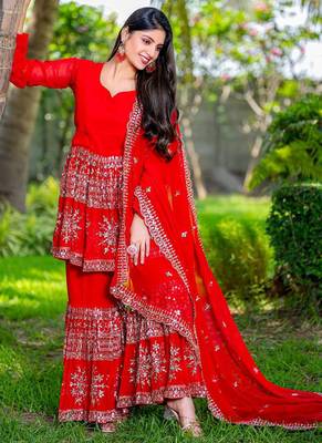Red festive wear designer heavy fox georgette   readymade suit 2