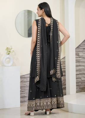 Black festive wear designer fox georgette  heavy embroidery sequence work readymade suit 3