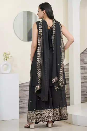 Black festive wear designer fox georgette  heavy embroidery sequence work readymade suit