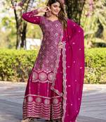 Rani pink festive wear designer chinon  readymade suit