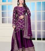 Purple festive wear designer chinon sequence embroidery work readymade suit