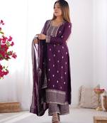 Wine festive wear designer pure chinon silk  readymade suit