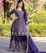 Purple festive wear designer chinon  readymade suit