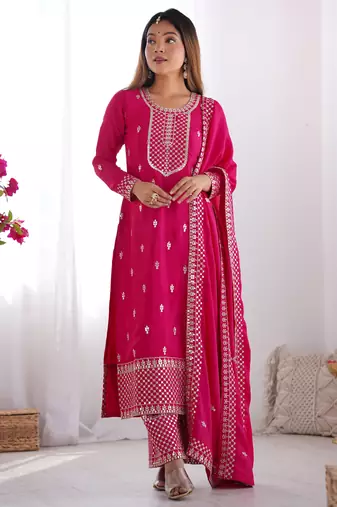 Pink festive wear designer pure chinon silk  readymade suit