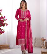 Pink festive wear designer pure chinon silk  readymade suit