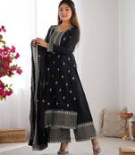 Black festive wear designer pure chinon silk  readymade suit