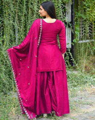 Pink festive wear designer chinon sequence embroidery work readymade suit 3