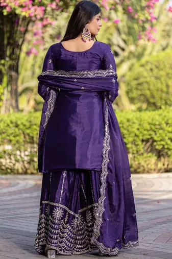 Purple festive wear designer chinon  readymade suit