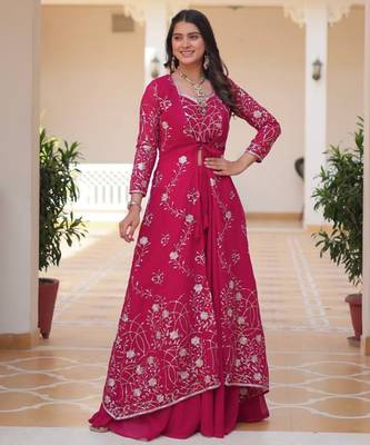 Rani pink festive wear designer fox georgette heavy sequence embroidery work readymade suit 3