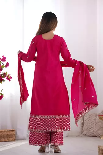 Pink festive wear designer pure chinon silk  readymade suit