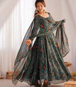 Green festive wear designer pure soft chiffon  readymade suit