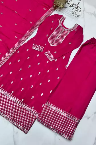 Pink festive wear designer pure chinon silk  readymade suit