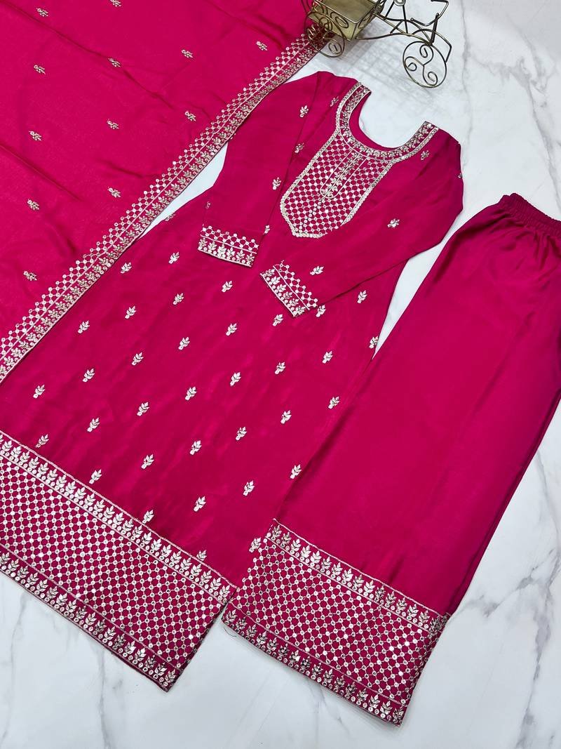 Pink festive wear designer pure chinon silk  readymade suit