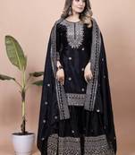 Black festive wear designer chinon sequence embroidery work readymade suit