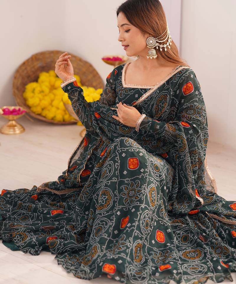 Green festive wear designer pure soft chiffon  readymade suit