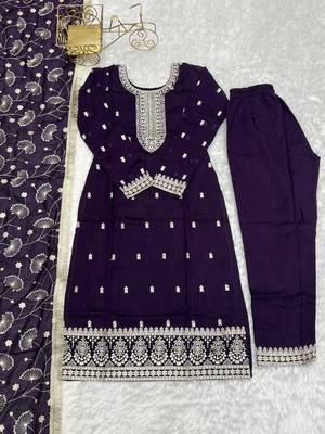 Wine festive wear designer pure blooming rangoli silk embroidery sequence & zari work readymade suit 4