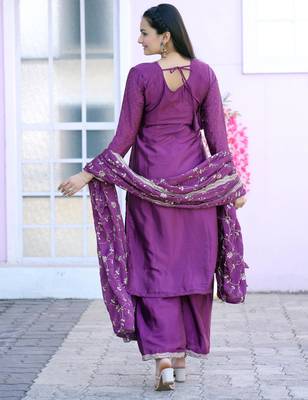 Purple festive wear designer chinon sequence embroidery work & stone work readymade suit 2
