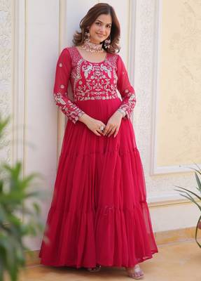 Rani pink festive wear designer faux georgette heavy 3mm sequence work readymade suit 1