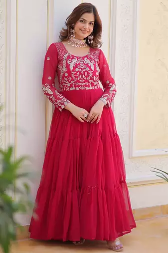 Rani pink festive wear designer faux georgette heavy 3mm sequence work readymade suit