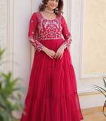 Rani pink festive wear designer faux georgette heavy 3mm sequence work readymade suit