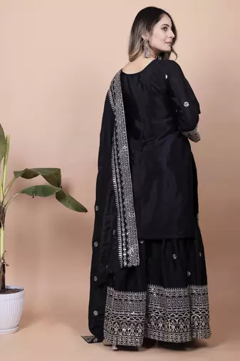 Black festive wear designer chinon sequence embroidery work readymade suit