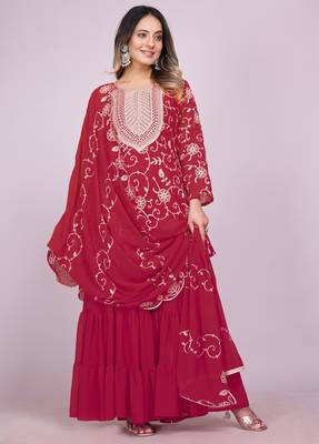 Pink festive wear designer fox georgette embroidered work readymade suit 1