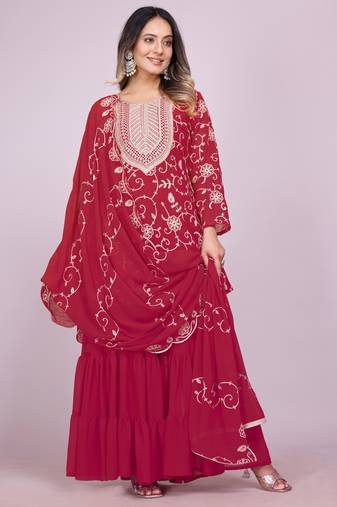 Pink festive wear designer fox georgette embroidered work readymade suit