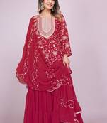 Pink festive wear designer fox georgette embroidered work readymade suit