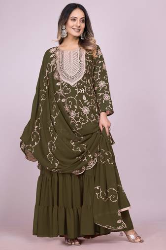 Mehendi green festive wear designer fox georgette embroidered work readymade suit