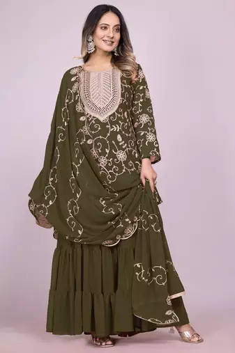 Mehendi green festive wear designer fox georgette embroidered work readymade suit