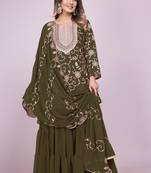 Mehendi green festive wear designer fox georgette embroidered work readymade suit