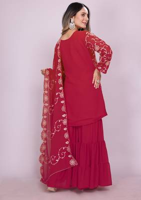 Pink festive wear designer fox georgette embroidered work readymade suit 2