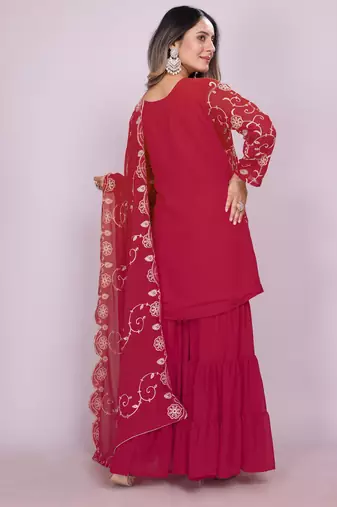 Pink festive wear designer fox georgette embroidered work readymade suit