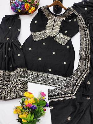Black festive wear designer chinon sequence embroidery work readymade suit 4