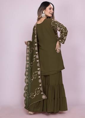 Mehendi green festive wear designer fox georgette embroidered work readymade suit 2