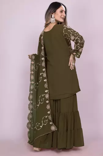 Mehendi green festive wear designer fox georgette embroidered work readymade suit