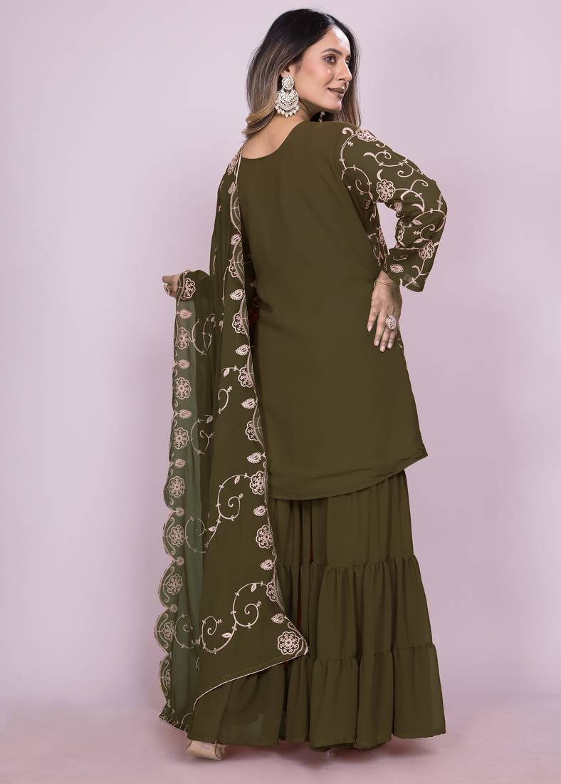 Mehendi green festive wear designer fox georgette embroidered work readymade suit