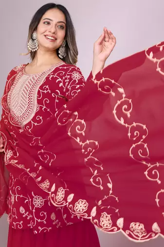 Pink festive wear designer fox georgette embroidered work readymade suit