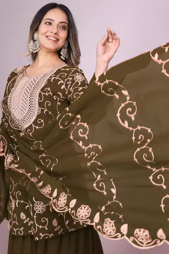 Mehendi green festive wear designer fox georgette embroidered work readymade suit